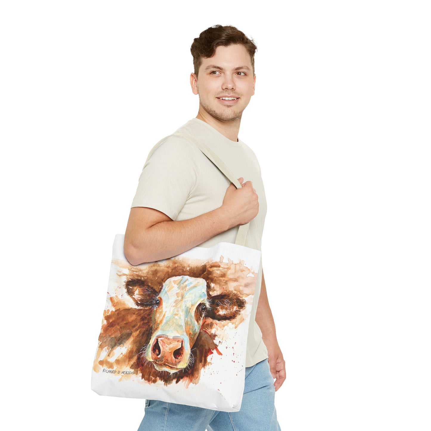 Cow Watercolor Tote Bag — Farm Animal Art Canvas Grocery Shopper