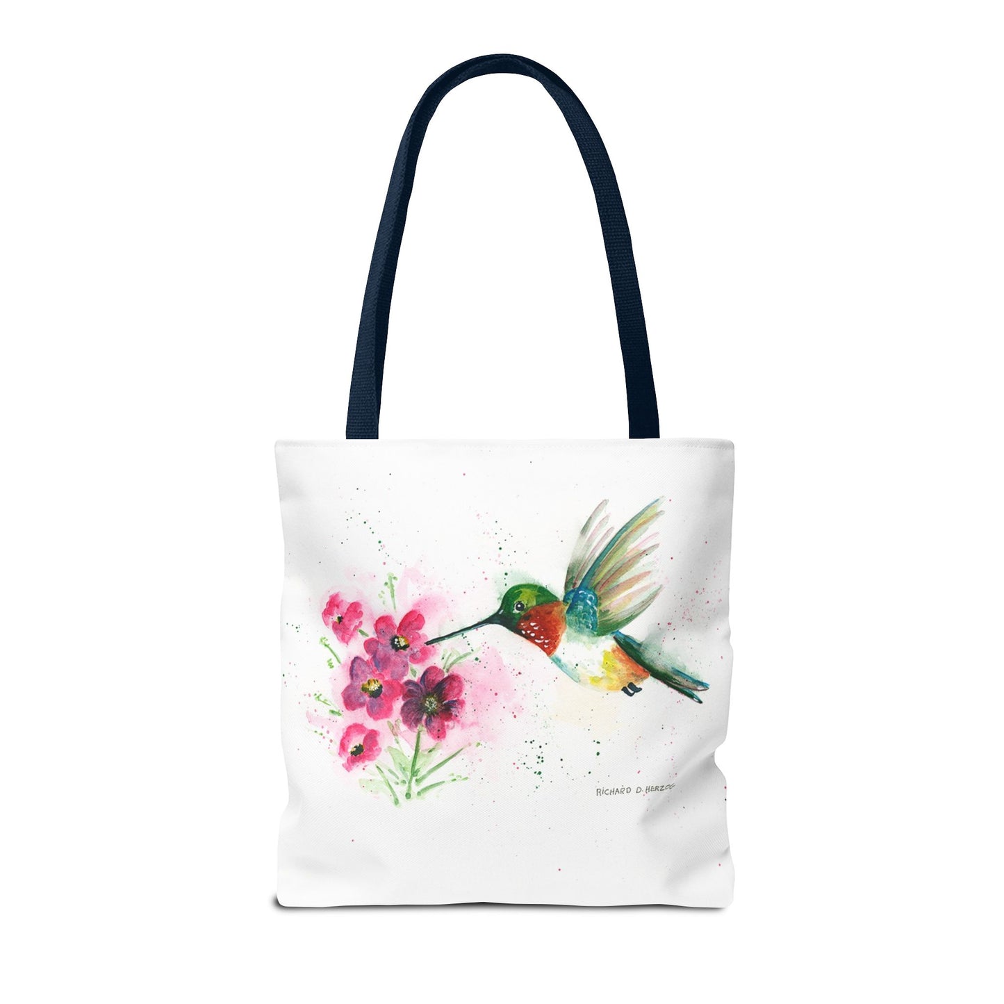 Hummingbird Watercolor Tote Bag - Floral Bird Art Canvas Tote