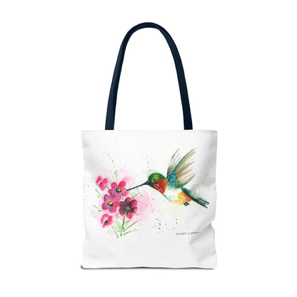 Hummingbird Watercolor Tote Bag - Floral Bird Art Canvas Tote