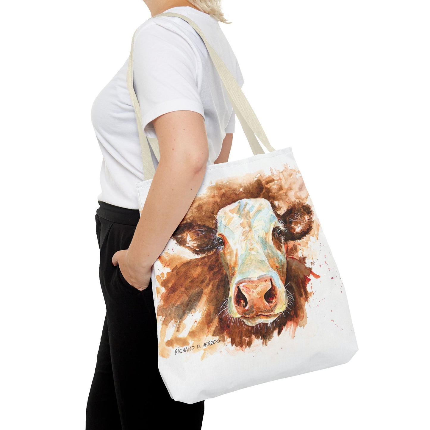 Cow Watercolor Tote Bag — Farm Animal Art Canvas Grocery Shopper