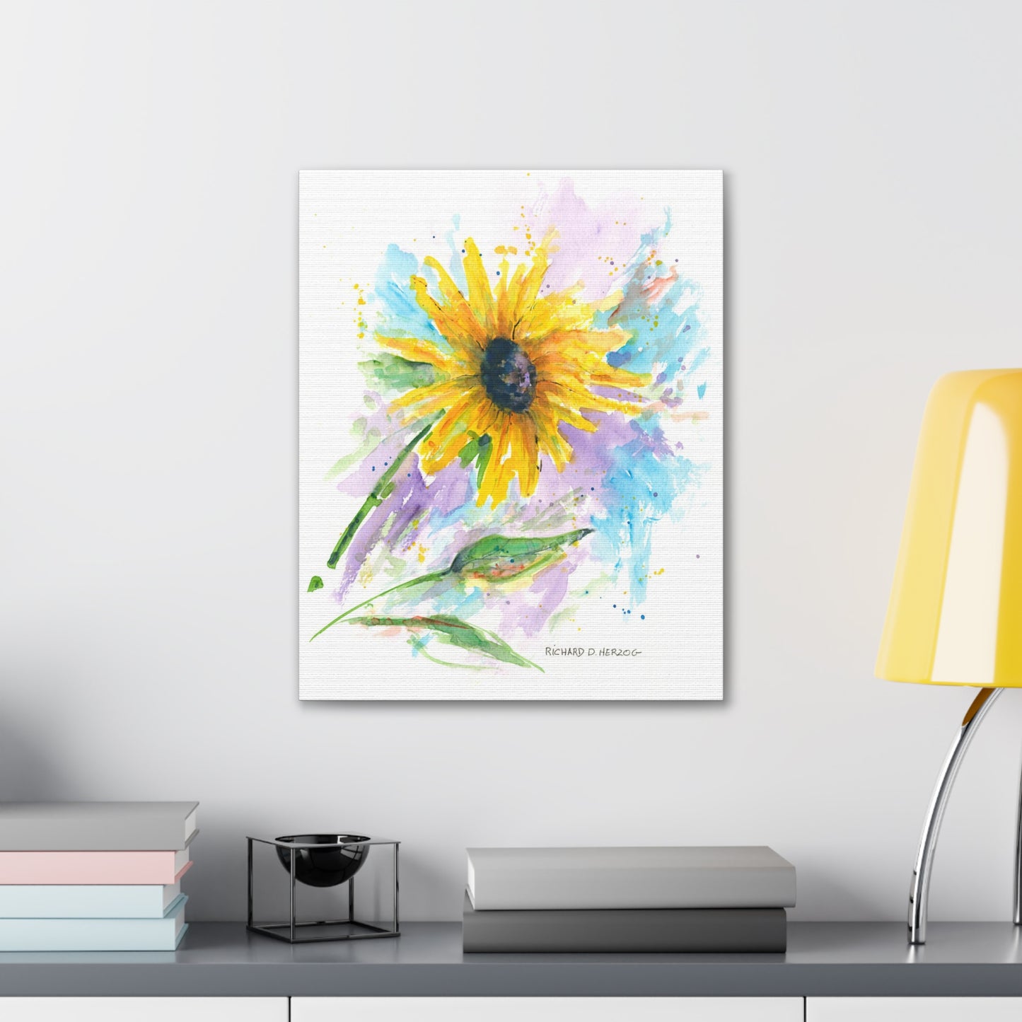 Water Color Purple and Blue Sunflower Canvas Print