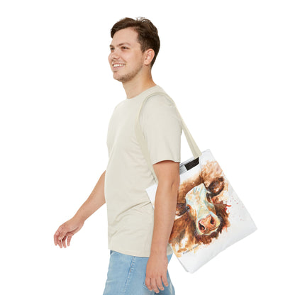 Cow Watercolor Tote Bag — Farm Animal Art Canvas Grocery Shopper