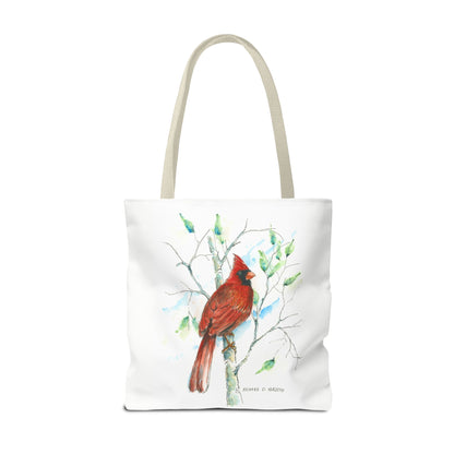 Cardinal Bird Tote Bag - Watercolor Northern Cardinal Canvas Tote