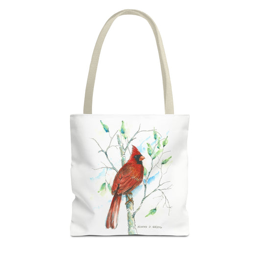 Cardinal Bird Tote Bag - Watercolor Northern Cardinal Canvas Tote