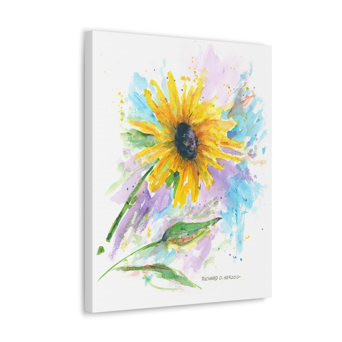 Water Color Purple and Blue Sunflower Canvas Print