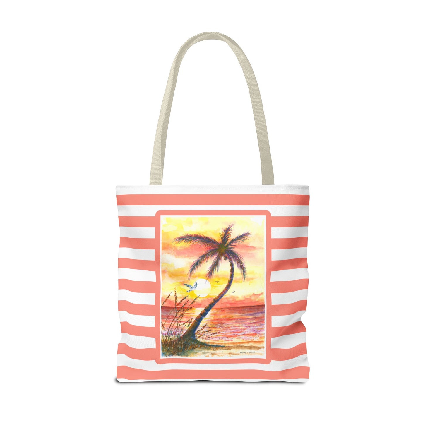 Tropical Sunset Palm Tote Bag — Striped Beach Canvas Shopper