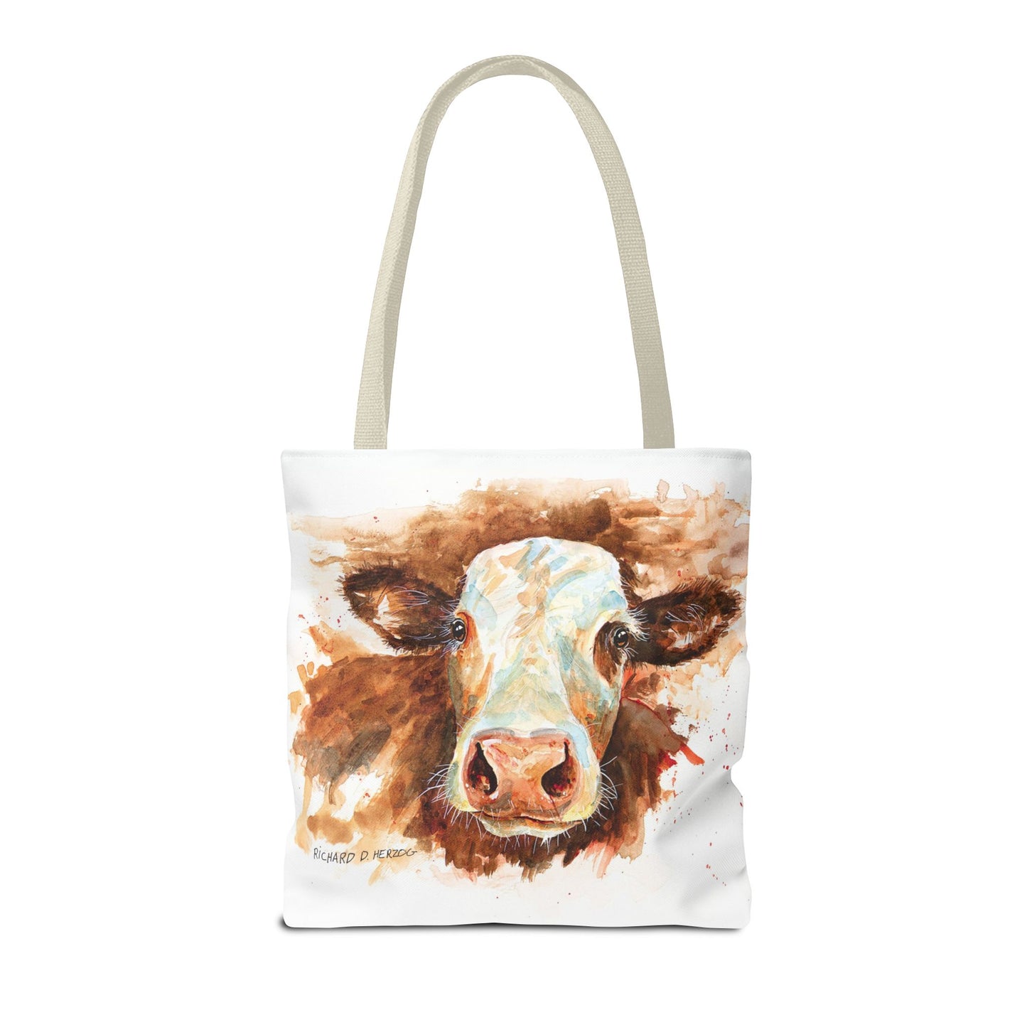 Cow Watercolor Tote Bag — Farm Animal Art Canvas Grocery Shopper