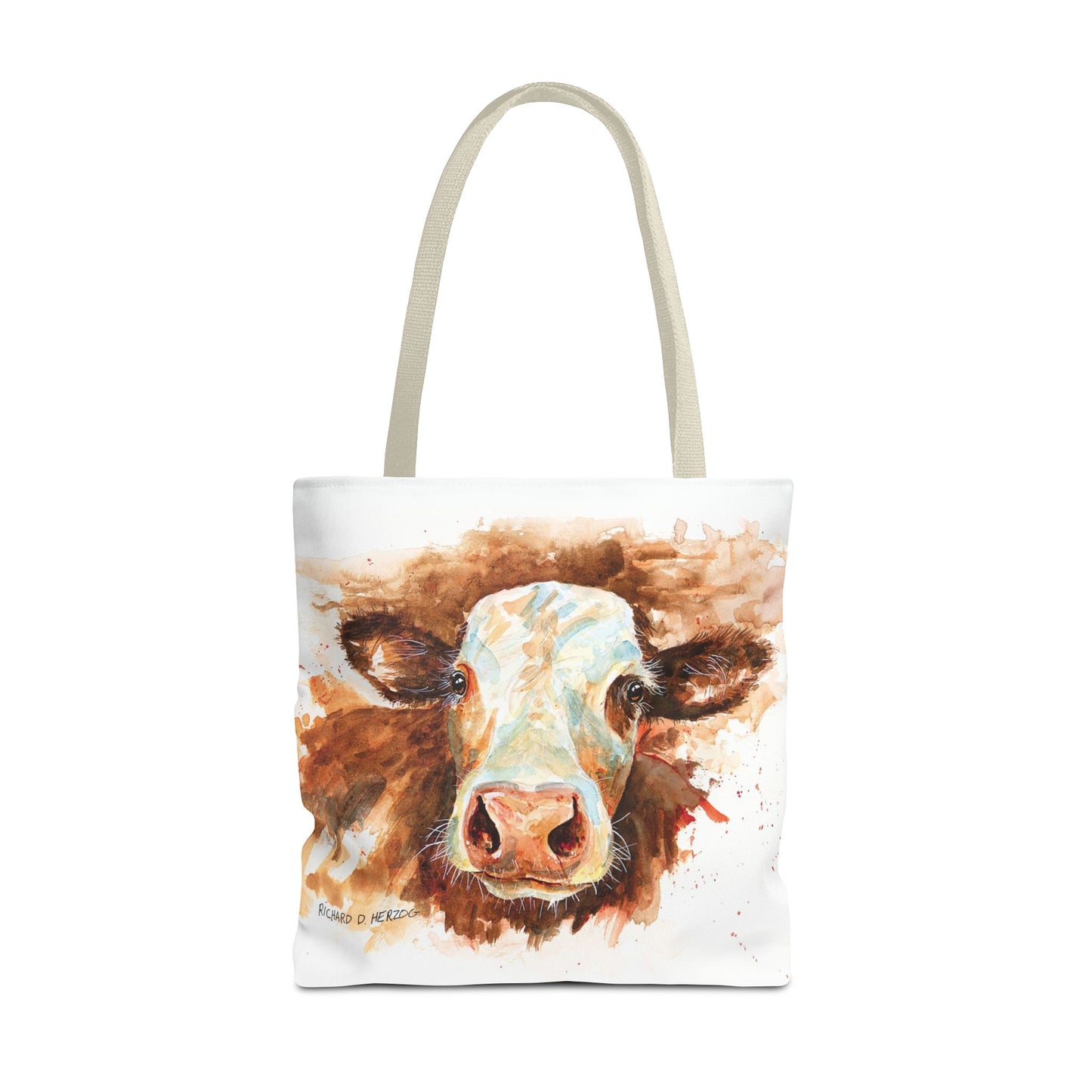 Cow Watercolor Tote Bag — Farm Animal Art Canvas Grocery Shopper