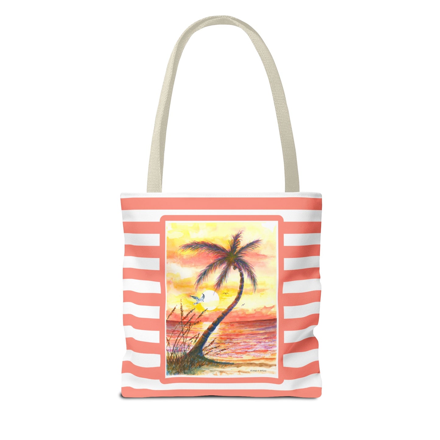 Tropical Sunset Palm Tote Bag — Striped Beach Canvas Shopper