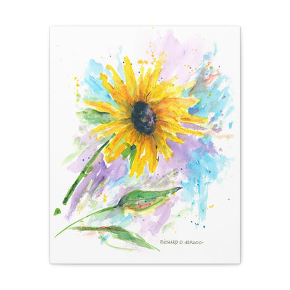 Water Color Purple and Blue Sunflower Canvas Print