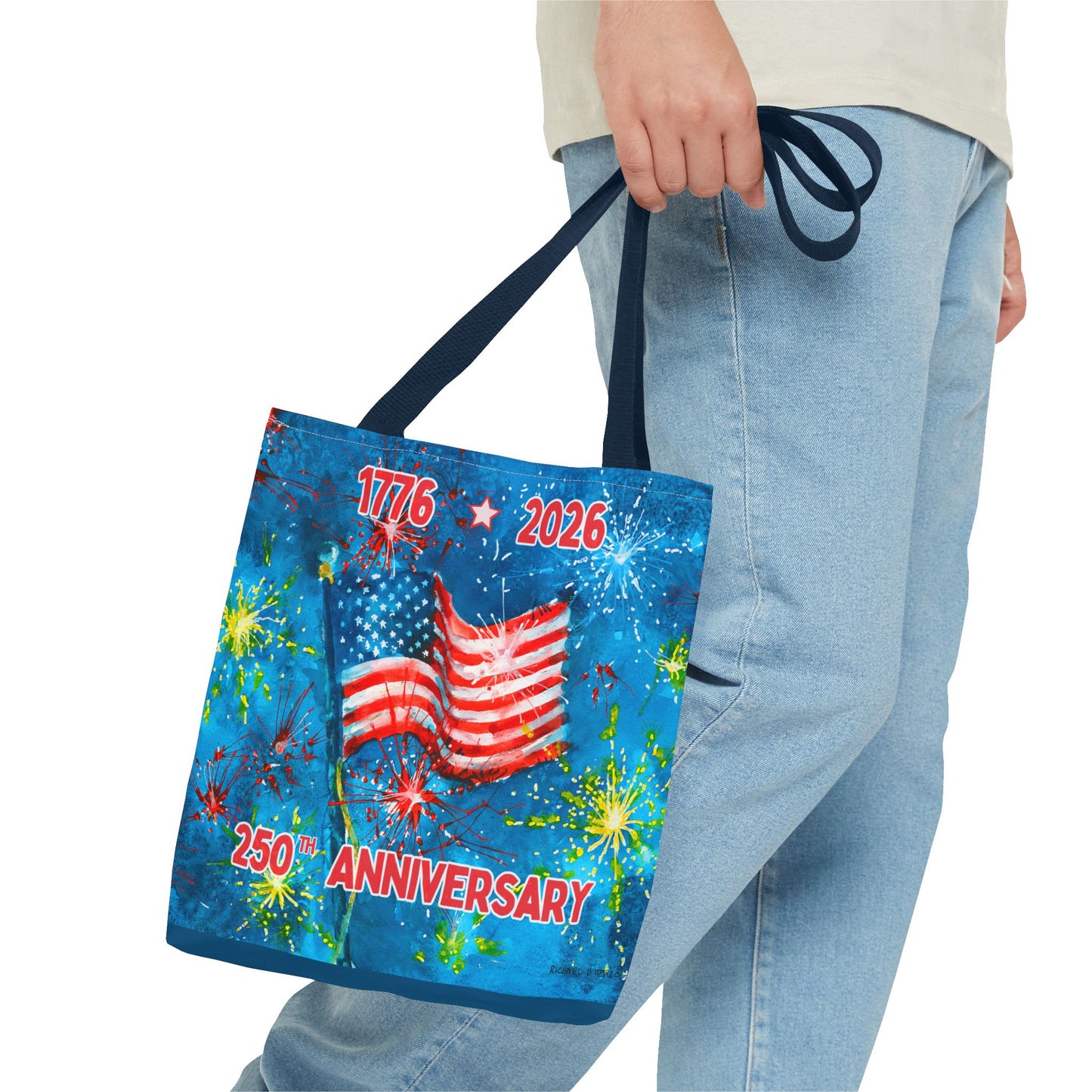 Patriotic 250th Anniversary Tote Bag — 1776–2026 American Flag Fireworks Tote