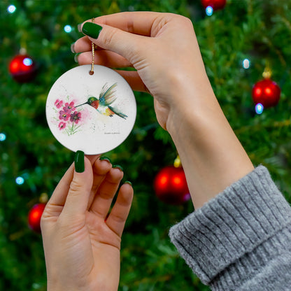 Hummingbird, Circle Ceramic Ornament