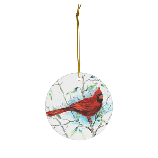Red Cardinal, Circle Ceramic Ornament