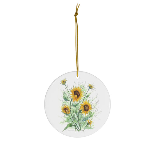 Sunflowers, Circle Ceramic Ornament